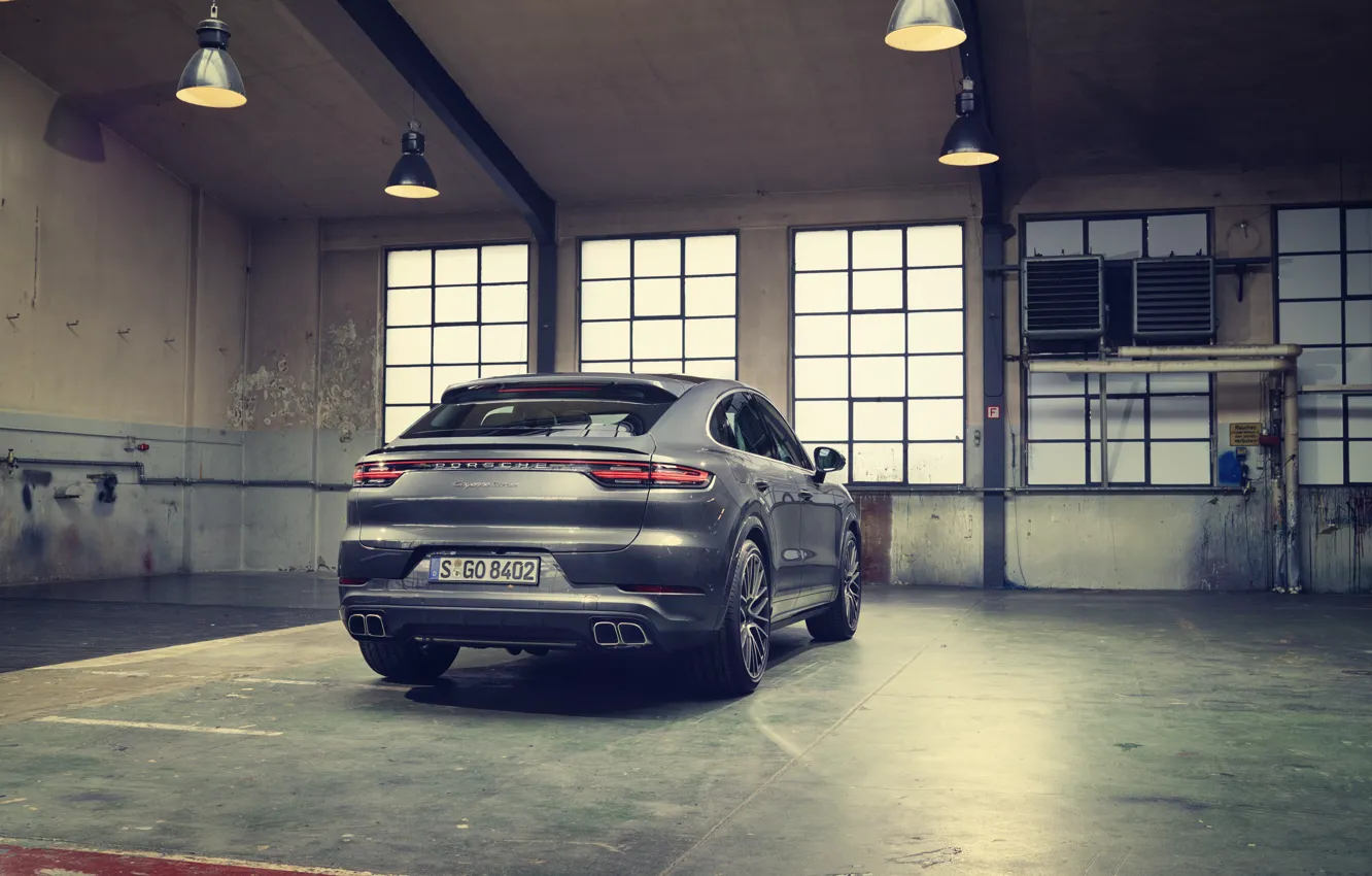 Photo wallpaper Porsche, Grey, Coupe, Coupe, Rear view, Back, Cut, Cayenne Turbo