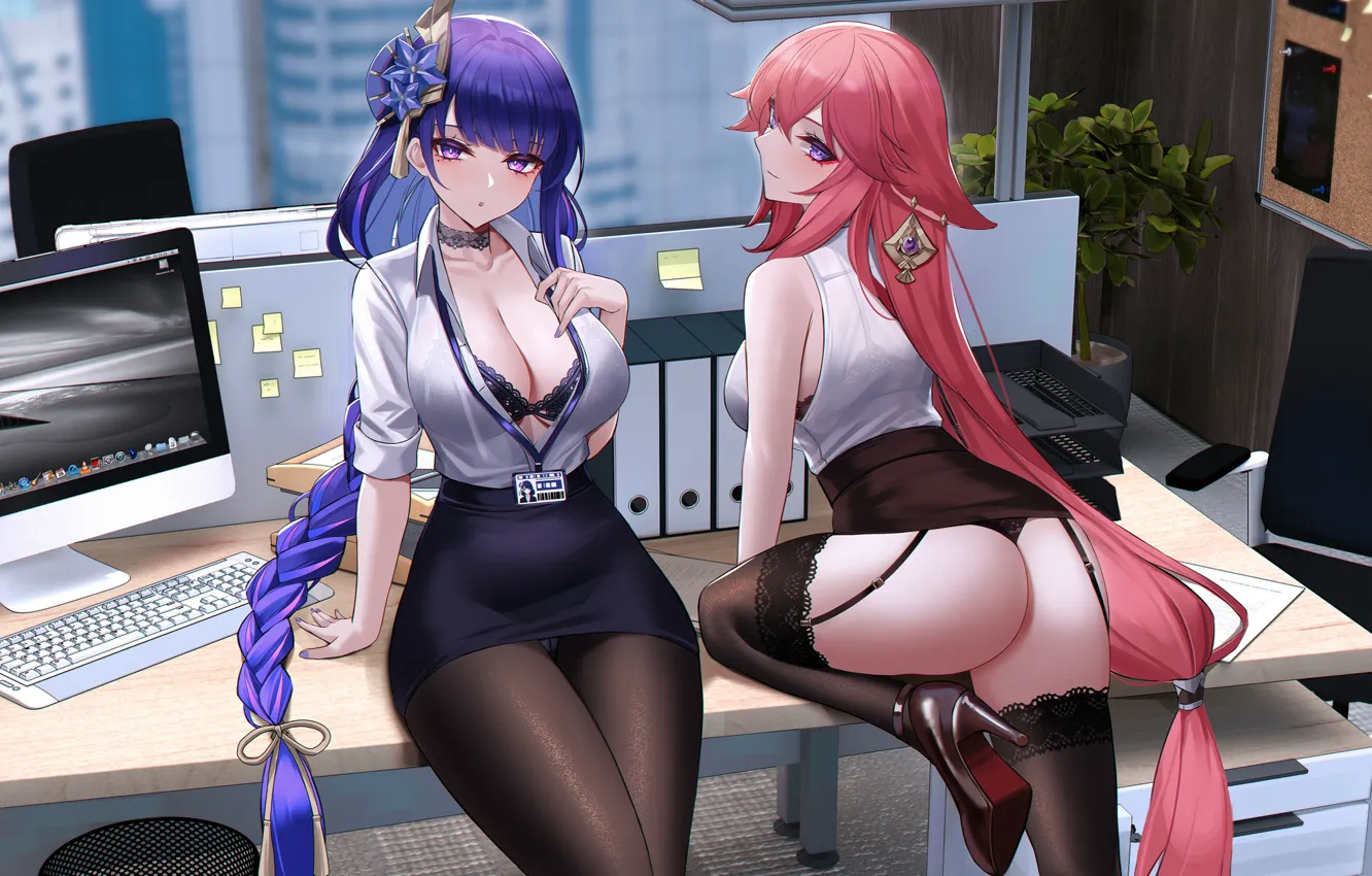 Photo wallpaper Raiden Shogun, sexy girls, dampak genshin, yae miko genshin impact