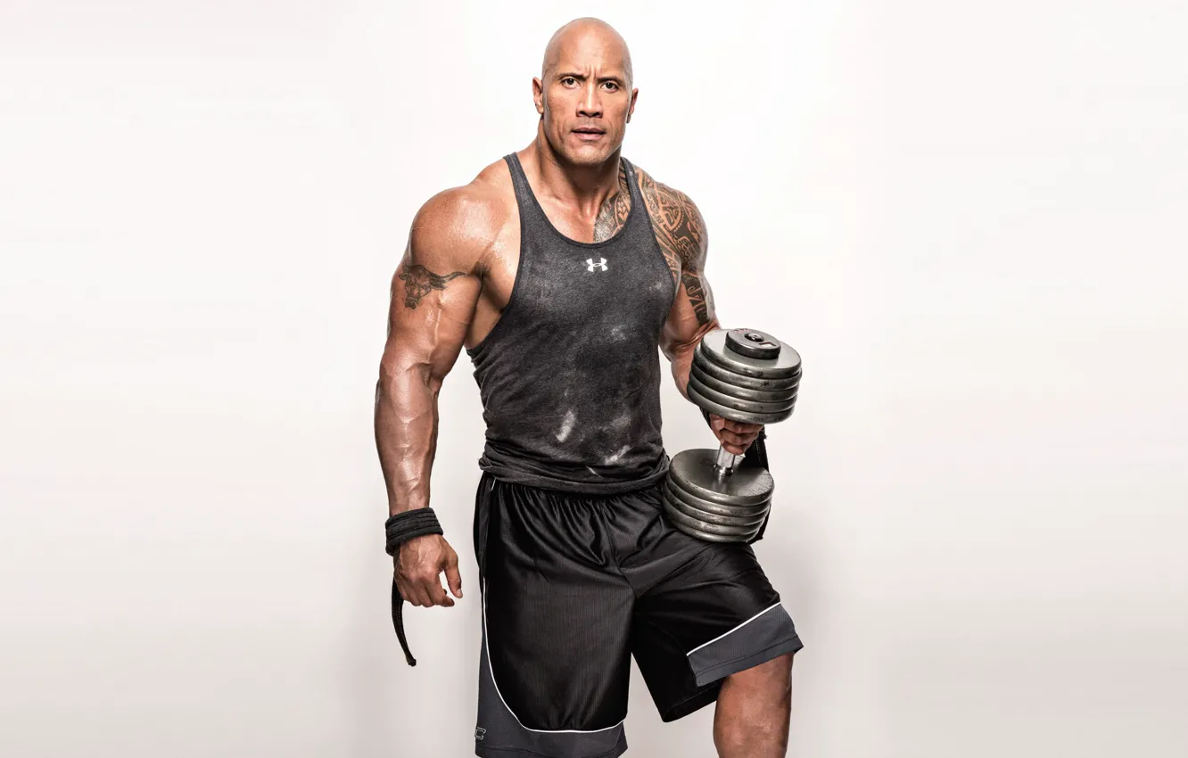Photo wallpaper actor, scream, Dwayne Johnson, tattoos, musculation