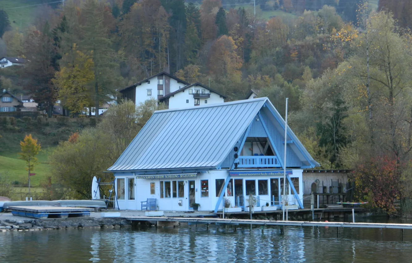 Photo wallpaper Alpsee, house, Mote