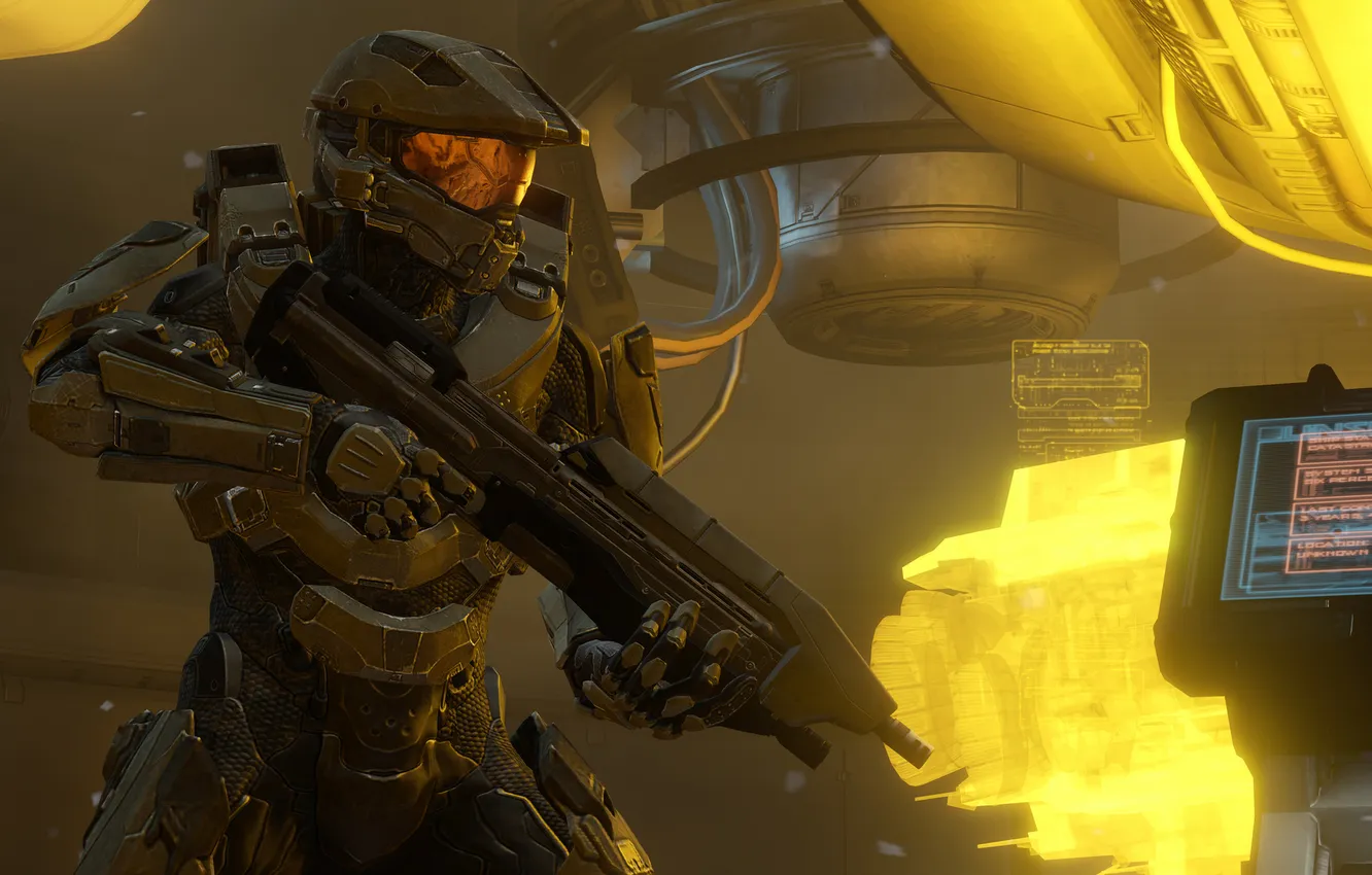 Photo wallpaper light, interface, soldiers, Halo, armor, rifle
