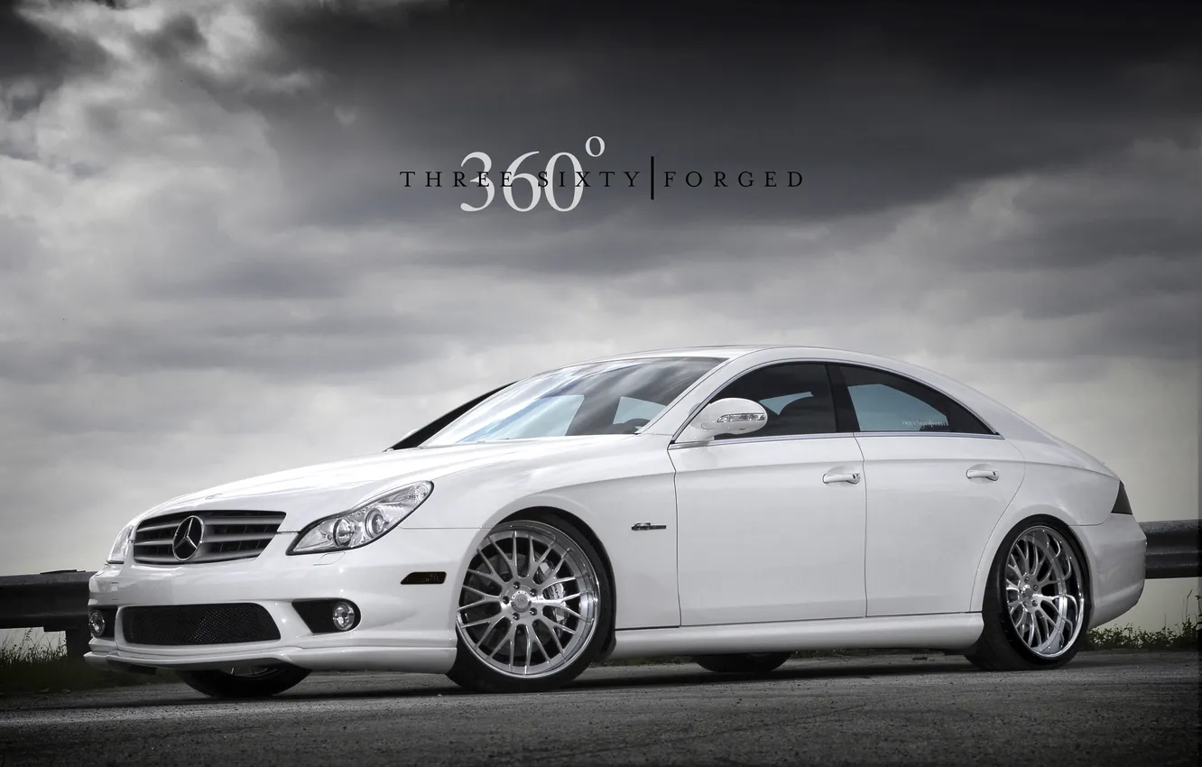 Photo wallpaper 360 forged, HD wallpapers, mercedes cls, white Mercedes on the Desk