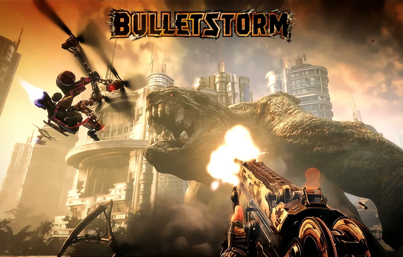 Photo wallpaper weapons, the game, monster, helicopter, Bulletstorm, mutant