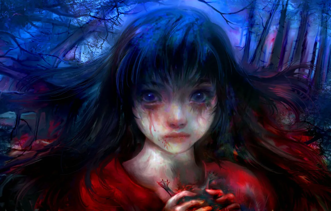 Photo wallpaper forest, night, Gothic, blood, girl, toad, by 00