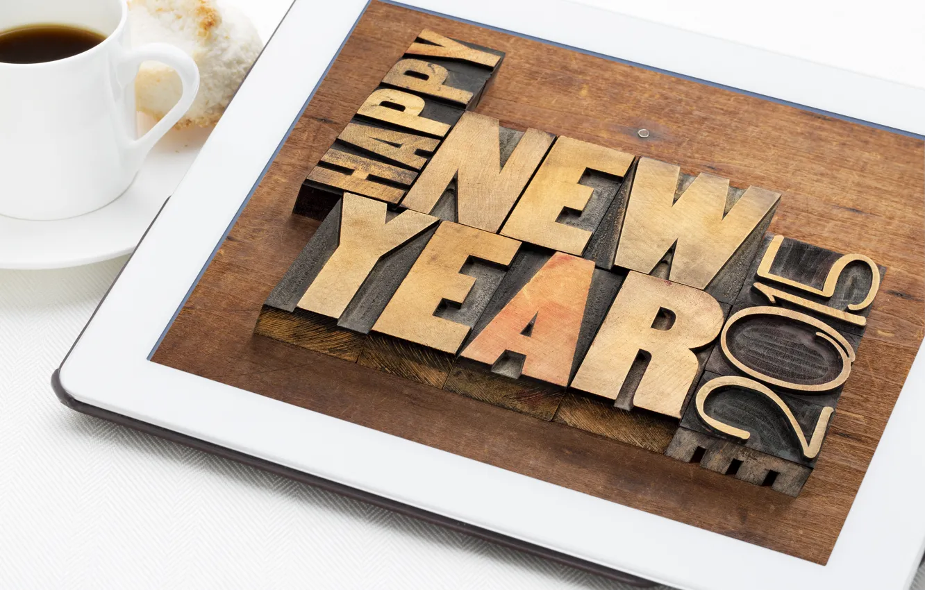 Photo wallpaper trees, new year, coffee, wood, New Year, Happy, 2015