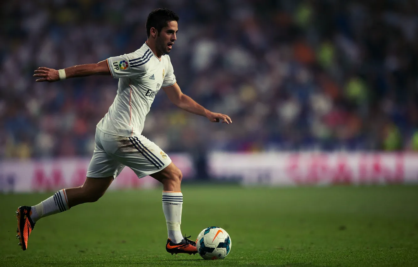 Photo wallpaper field, lawn, real Madrid, stadium, cleats, ISCO, Isco, fly emirates