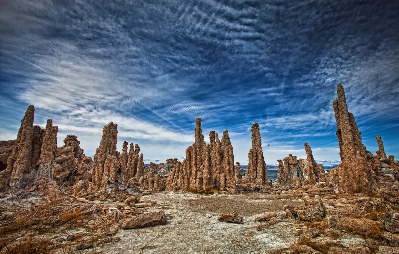 Photo wallpaper the sky, clouds, stones, rocks