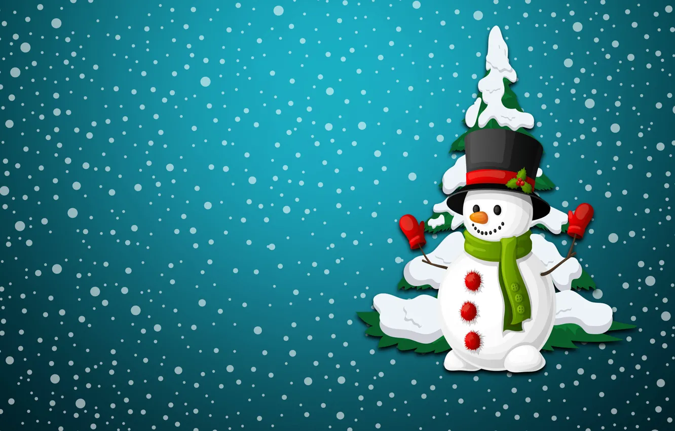 Photo wallpaper snow, snowflakes, tree, new year, minimalism, Christmas, snowman
