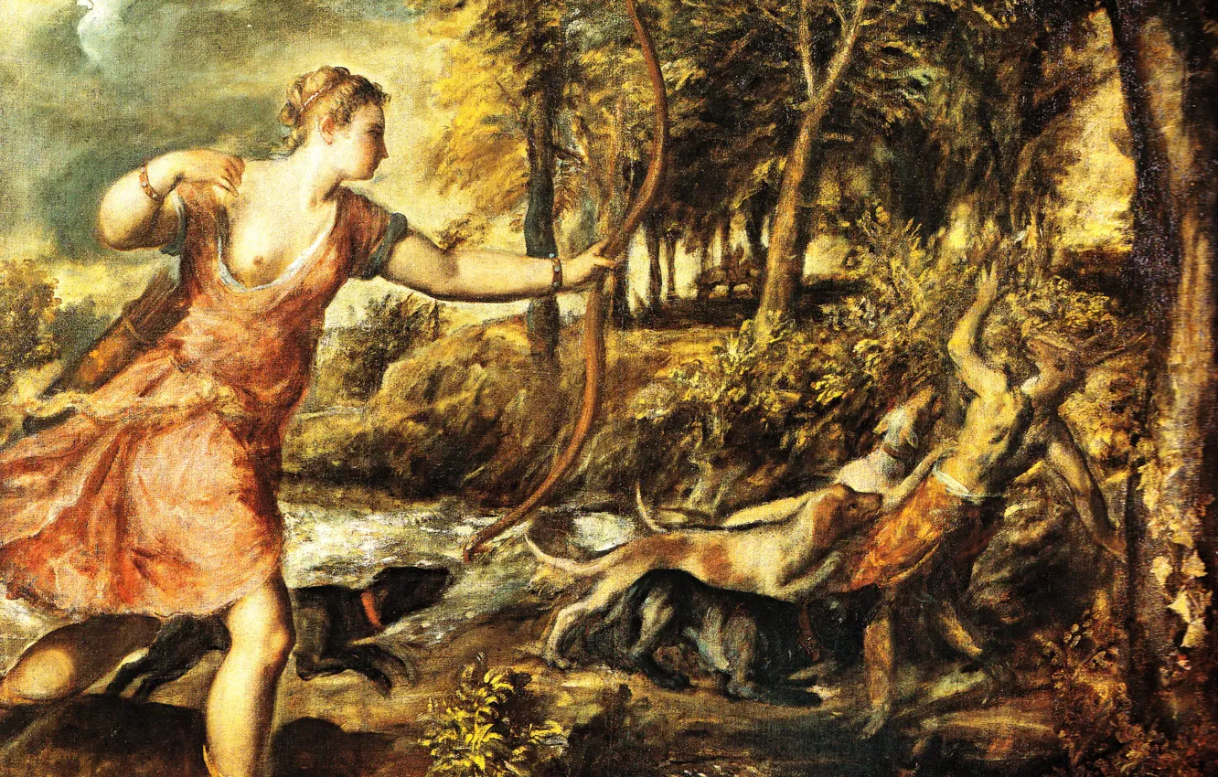 Photo wallpaper picture, Titian, mythology, Tiziano Vecellio, The Death Of Actaeon