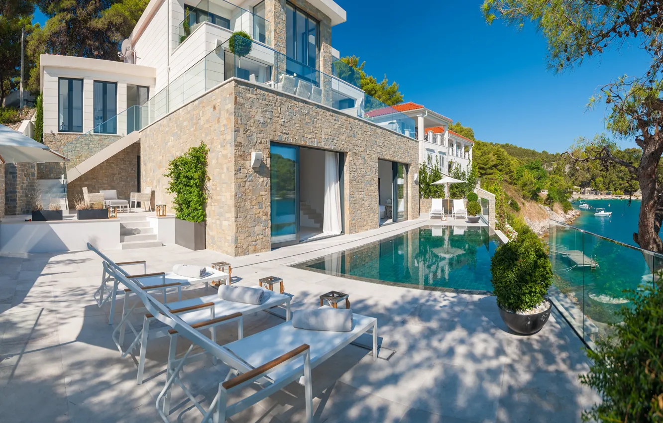 Photo wallpaper sea, Villa, pool, terrace, Croatia, the island of brac, Villa Ivy, Luxury villa Brač
