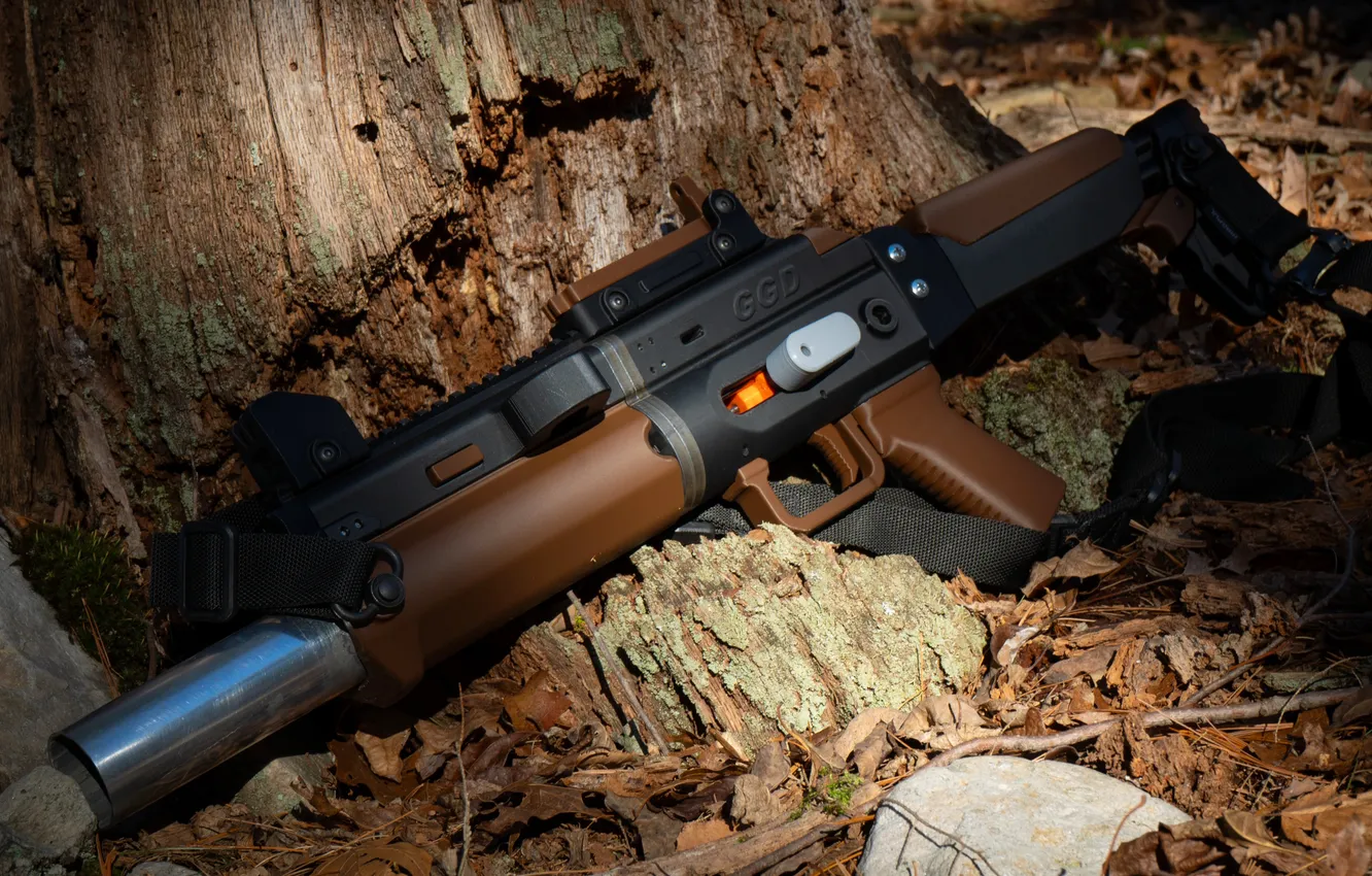 Photo wallpaper trees, plastic, rifle