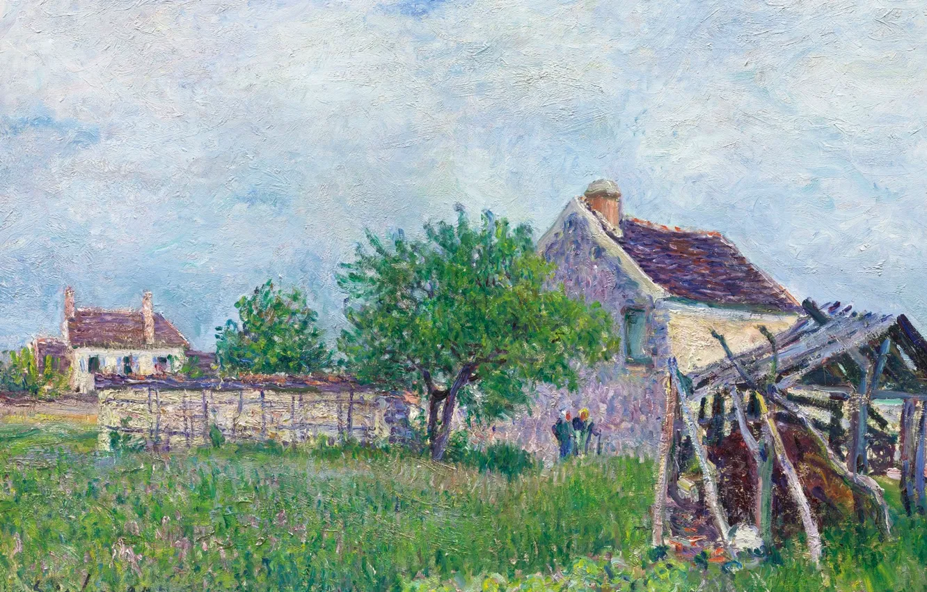 Photo wallpaper landscape, picture, Alfred Sisley, Alfred Sisley, Old Shack in the Sablon