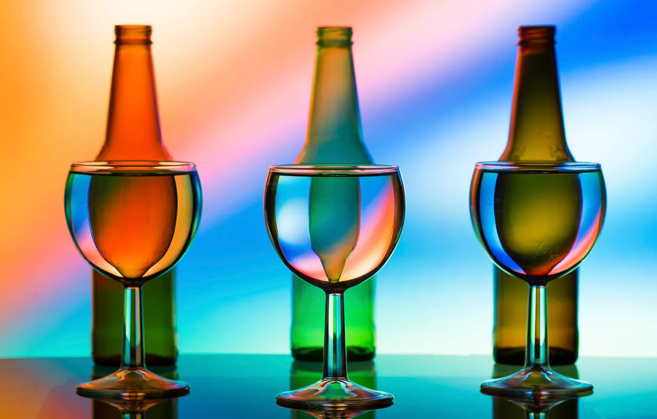 Photo wallpaper glass, light, line, glass, color, bottle