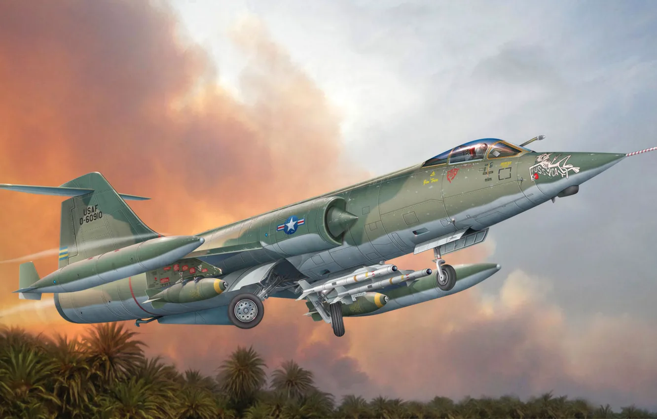 Photo wallpaper fighter, war, art, airplane, painting, aviation, jet, F-104A/C Starfighter