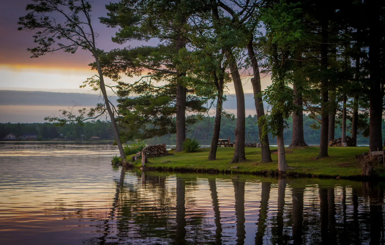 Photo wallpaper trees, lake, Wisconsin, Wisconsin, Lake Delton, lake Delton