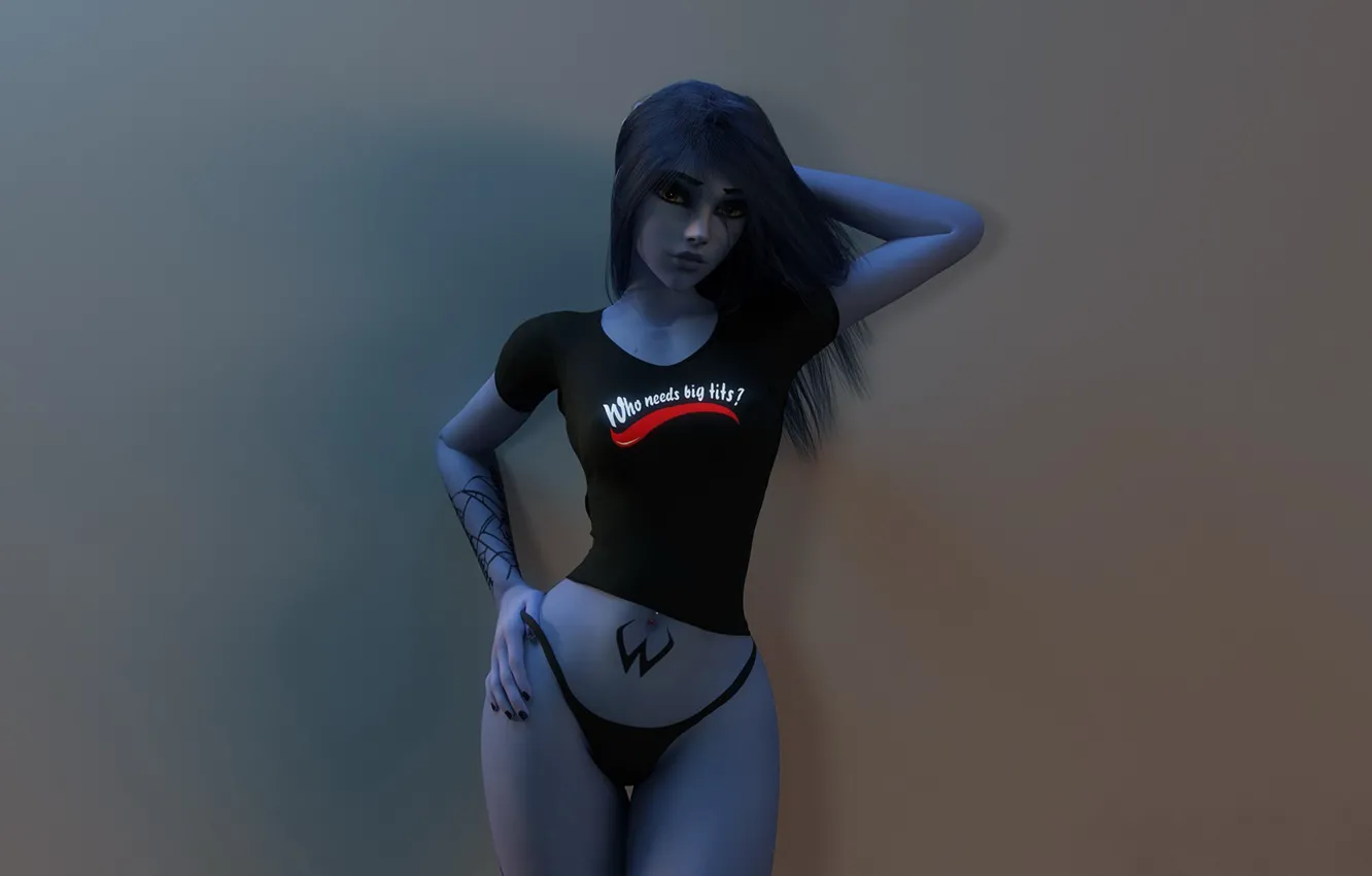 Photo wallpaper girl, the game, body, tattoo, t-shirt, girl, game, hip