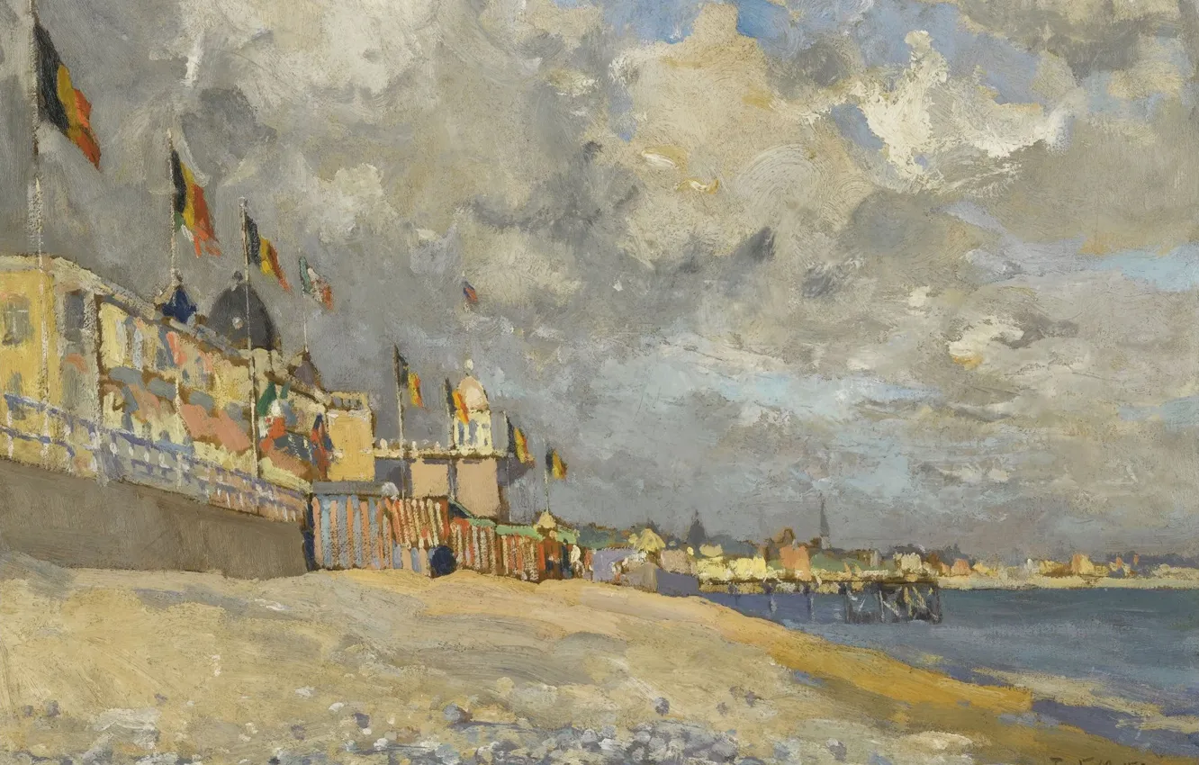 Photo wallpaper landscape, picture, 1915, The beach at Sainte-Adresse, Paul Mathieu, Paul Mathieu