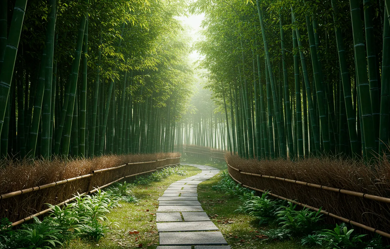 Photo wallpaper bamboo, grove, path