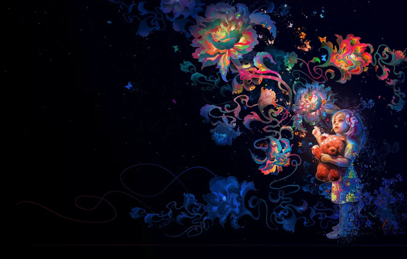 Photo wallpaper flowers, mood, art, Mira, Wei Wang, children's. dream