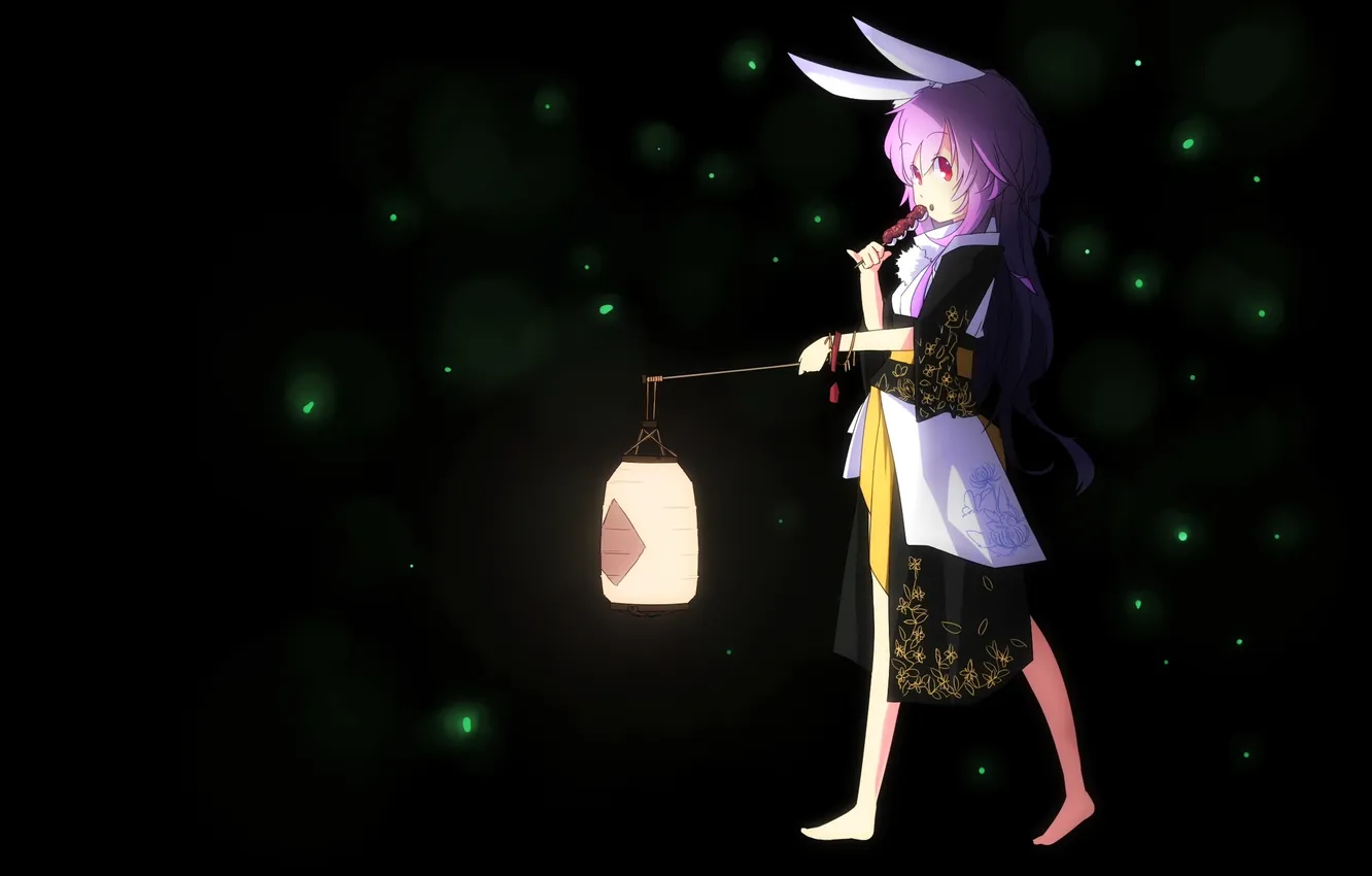 Photo wallpaper girl, fireflies, art, lights, ears, touhou, carbon, tan