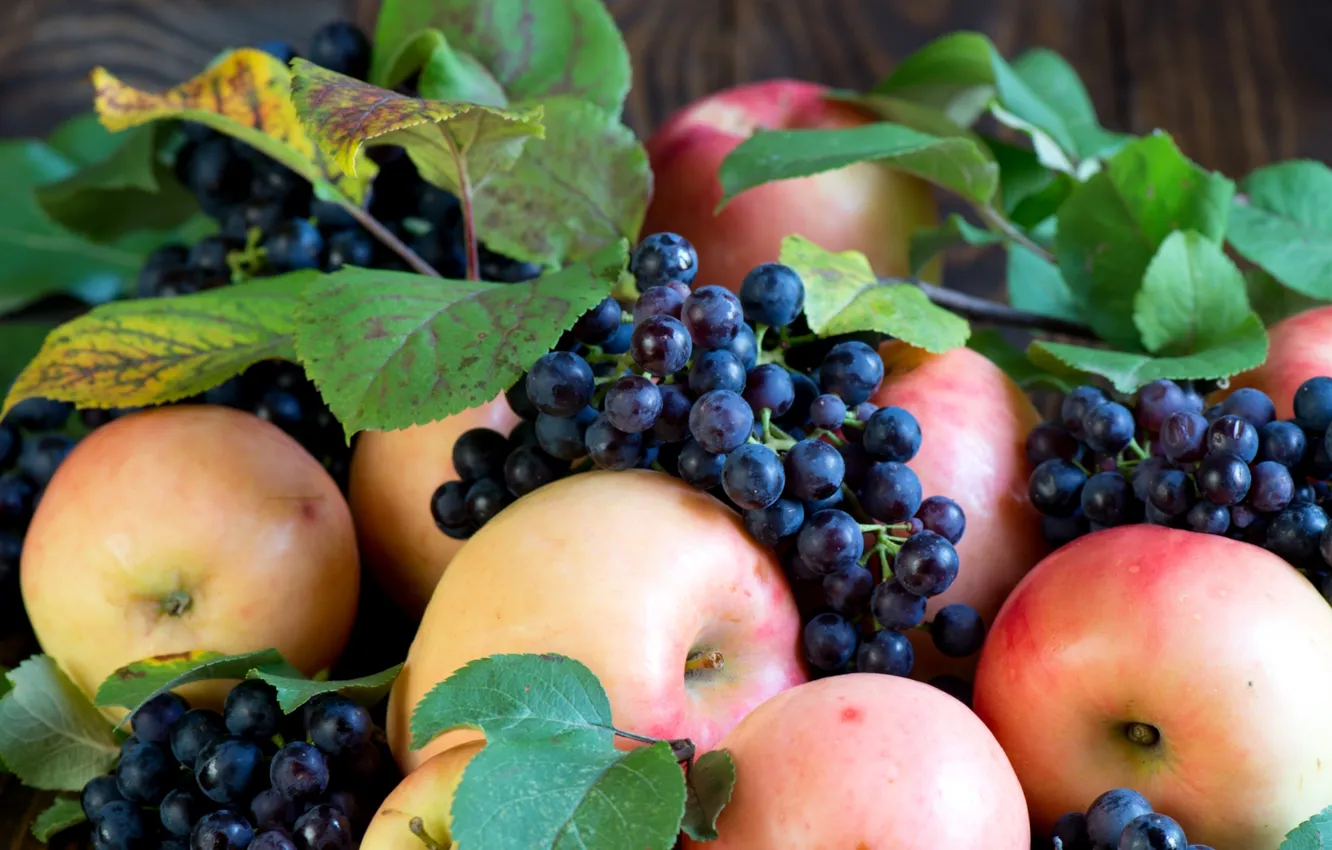 Photo wallpaper autumn, apples, grapes
