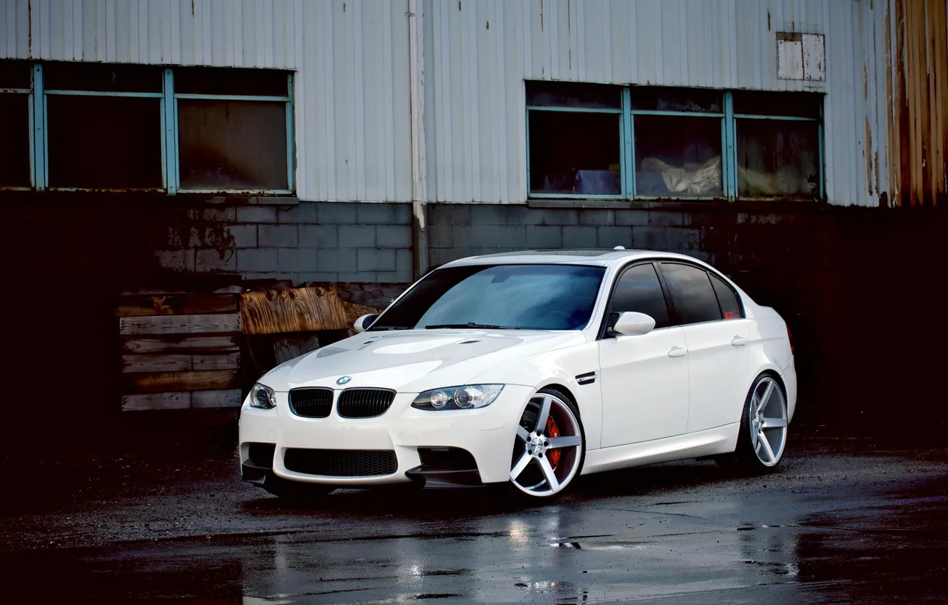 Photo wallpaper BMW, white, sedan, vossen, E90