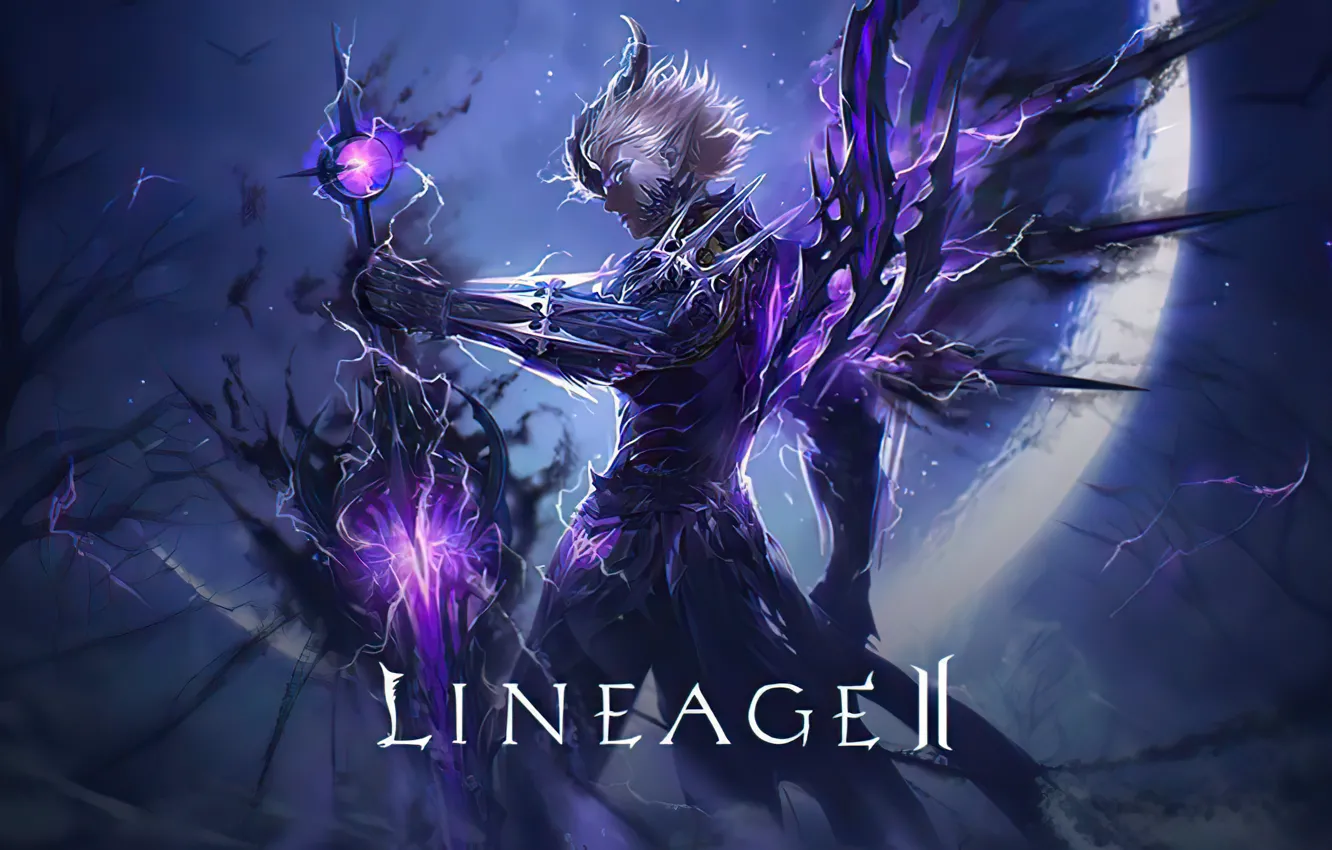 Photo wallpaper night, darkness, power, magic, the game, people, sword, lineage 2