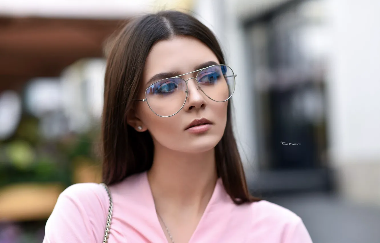 Photo wallpaper model, portrait, makeup, glasses, hairstyle, brown hair, beauty, in pink