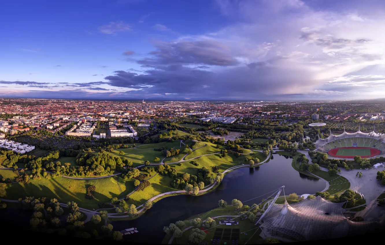 Photo wallpaper landscape, home, Germany, Munich, panorama, stadium, Olympic Park