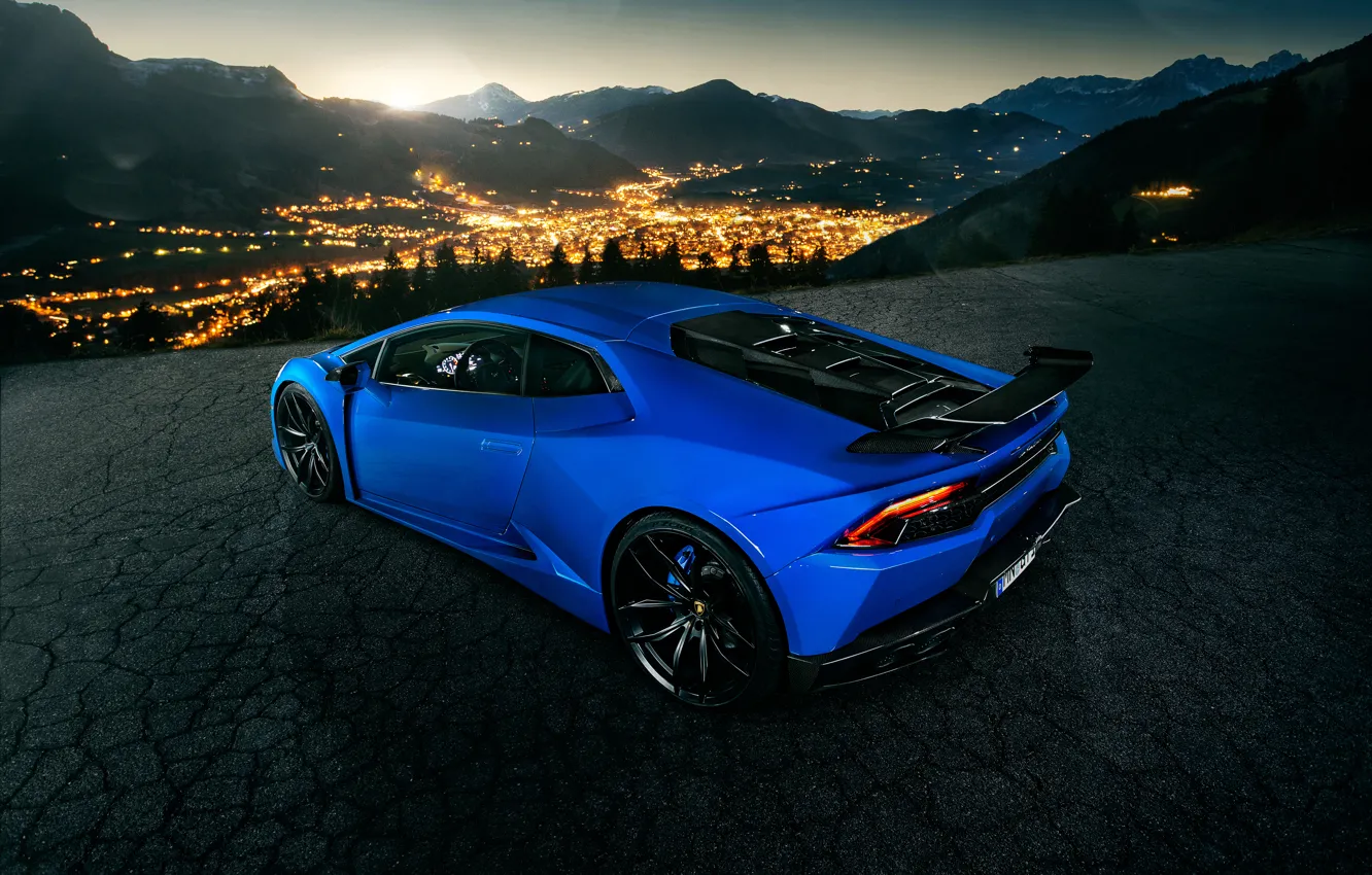 Photo wallpaper lights, Lamborghini, blue, Lamborghini, Novitec Torado, Huracan, hurakan