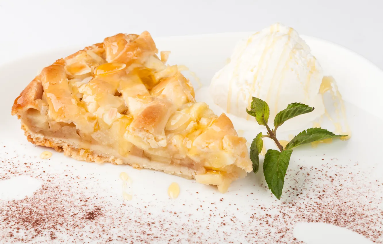 Photo wallpaper plate, ice cream, cake, cake, mint, dessert, ice cream