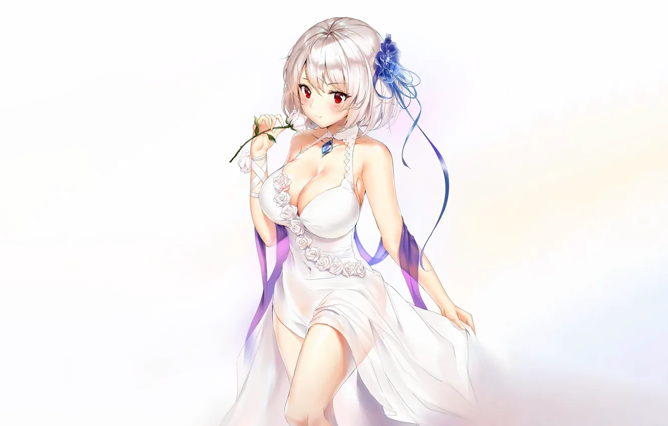 Photo wallpaper girl, sexy, cleavage, boobs, anime, beautiful, short hair, pretty