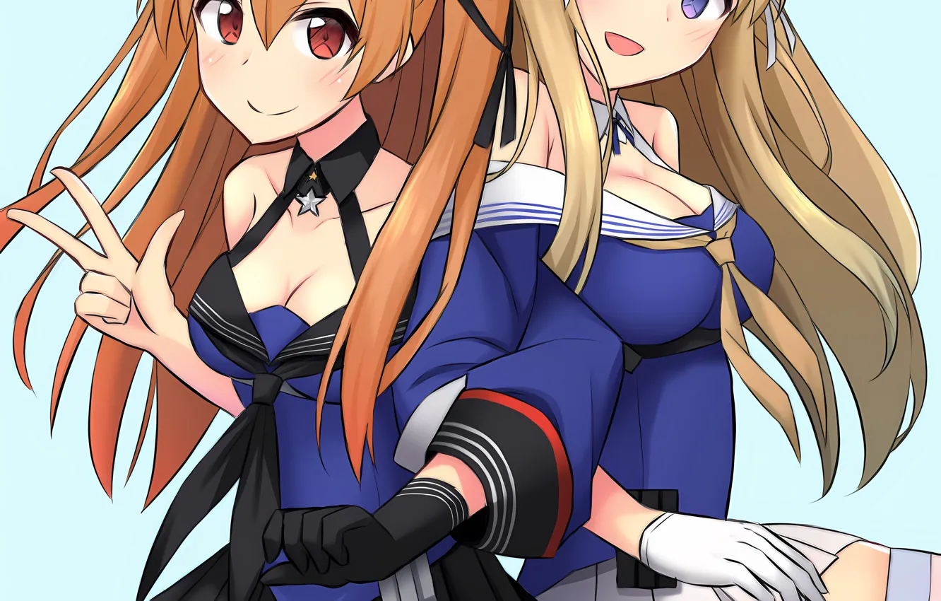 Photo wallpaper sexy, cleavage, school uniform, thighhighs, long hair, girls, boobs, anime