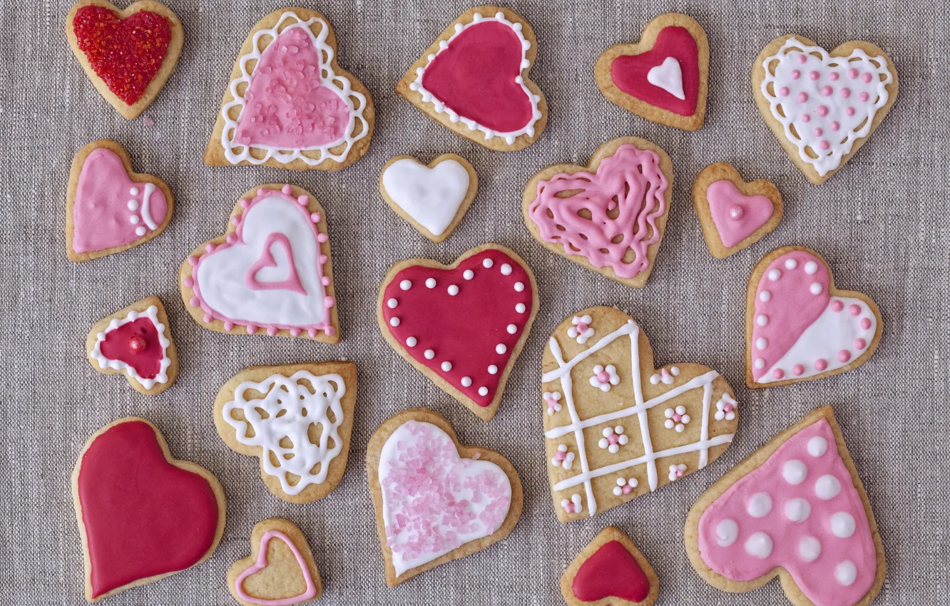 Photo wallpaper holiday, cookies, hearts, Valentine, cakes, hearts, valentines, glaze