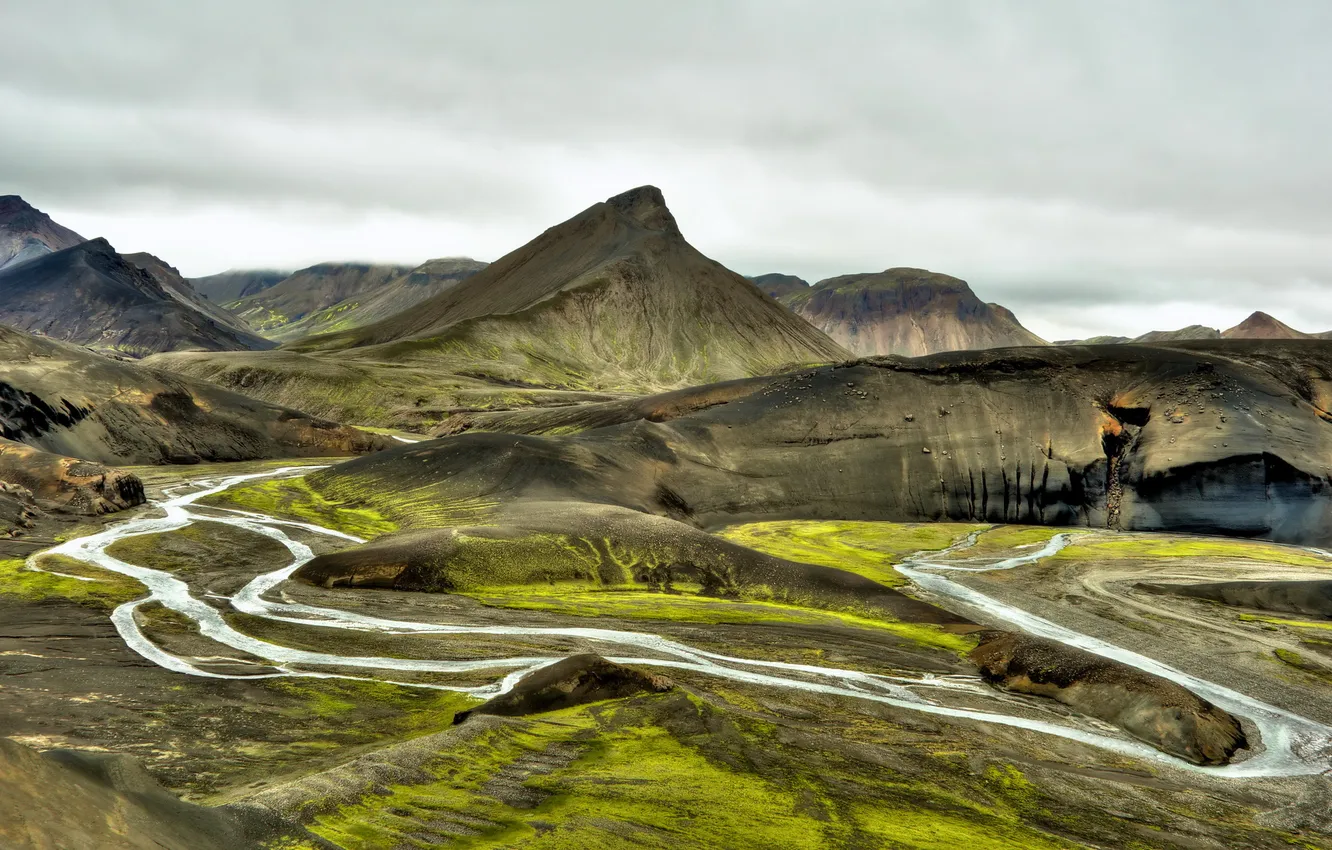 Photo wallpaper landscape, mountains, nature, river, valley