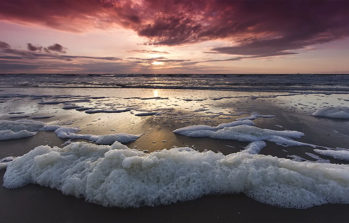 Photo wallpaper sea, wave, sunset