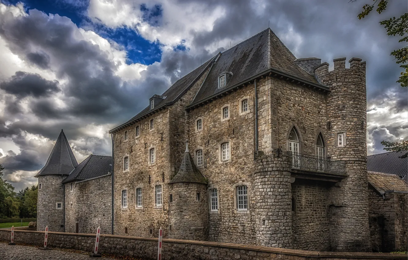 Photo wallpaper the sky, clouds, castle, HDR, Belgium, Raeren