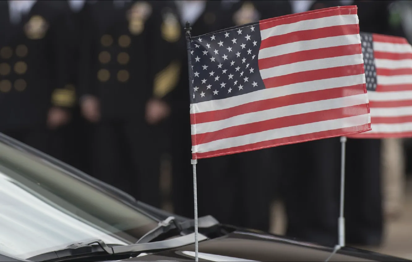 Photo wallpaper car, flags, other