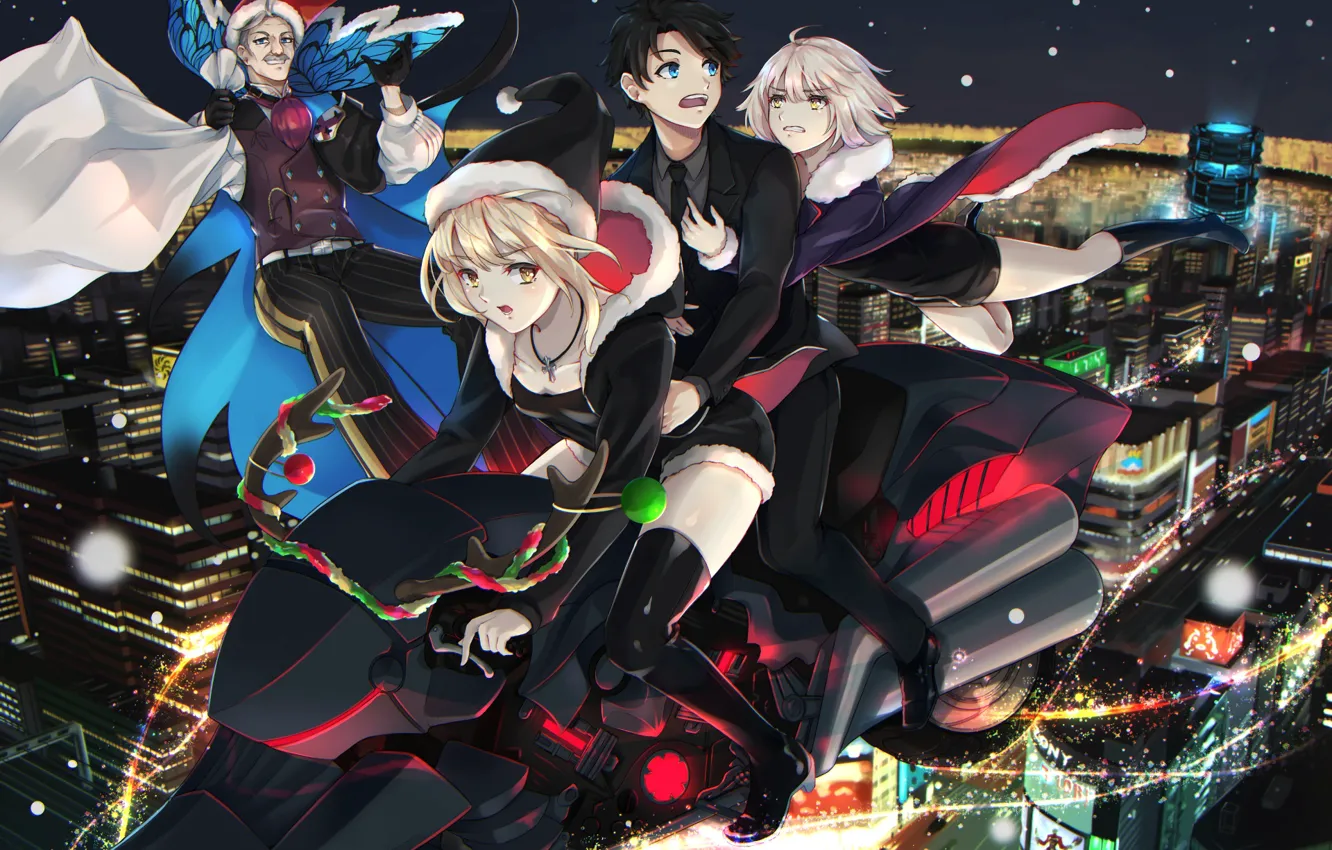 Photo wallpaper the city, Christmas, anime, art, characters, Fate / Grand Order