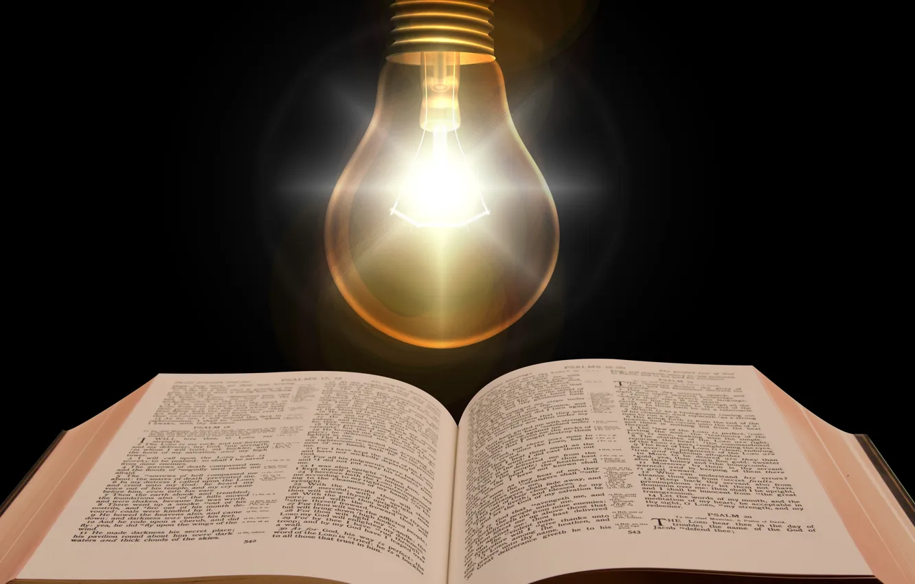 Photo wallpaper light bulb, light, text, book, The Bible