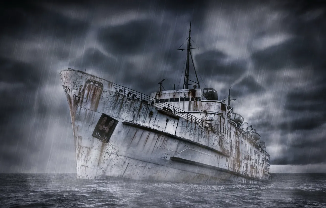 Photo wallpaper sea, ship, the flying Dutchman