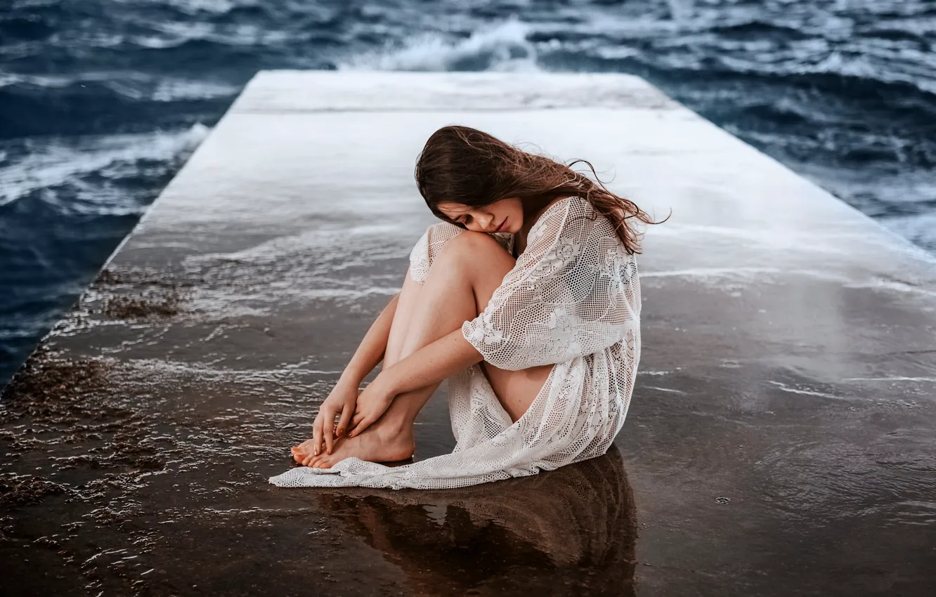 Photo wallpaper sadness, water, pose, water, sadness, pose, lonely girl, Markova Vika