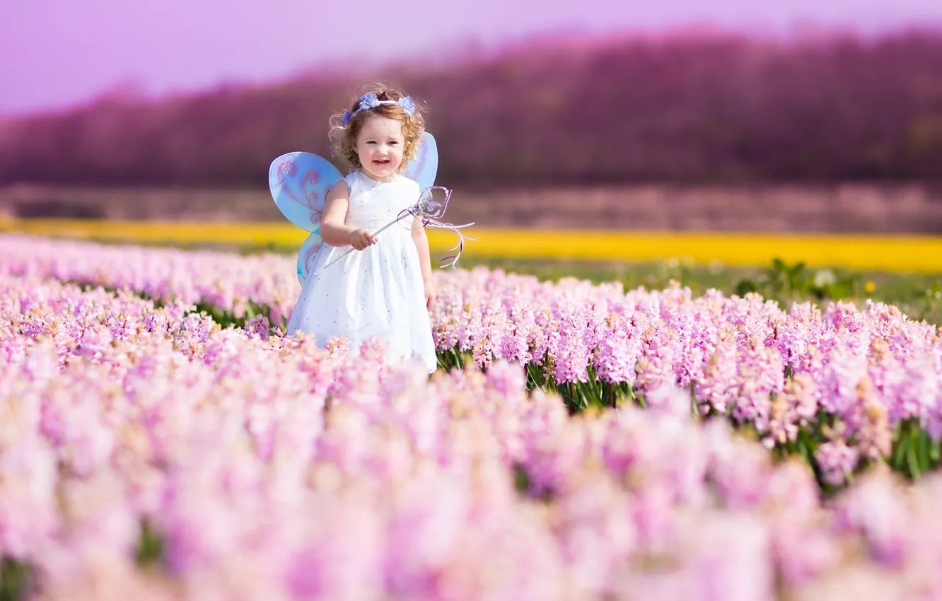 Photo wallpaper flowers, nature, child, spring, nature, flowers, spring, child