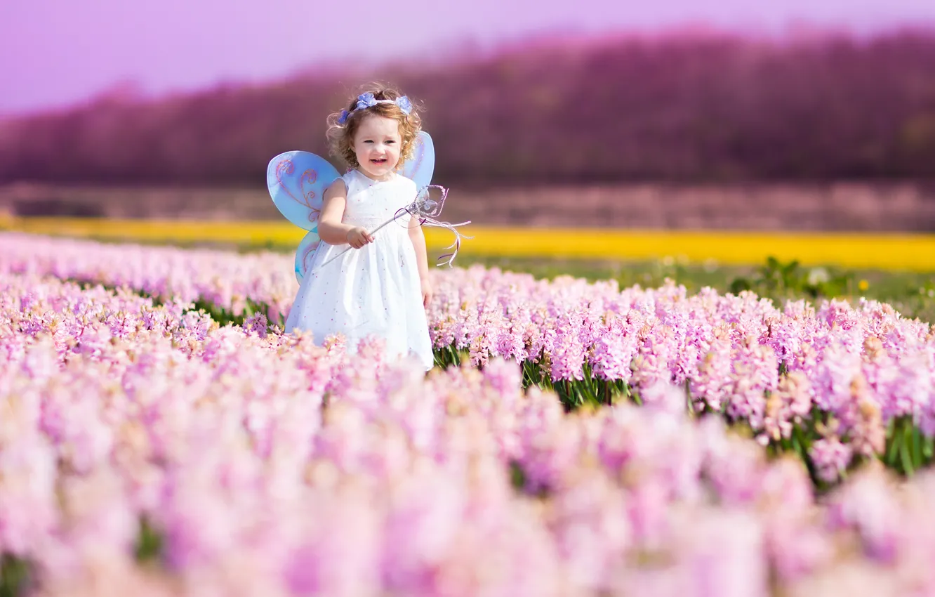 Photo wallpaper flowers, nature, children, spring, nature, flowers, spring, child
