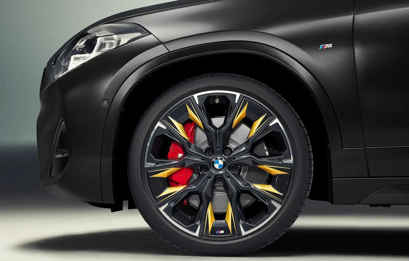 Photo wallpaper wheel, disk, BMW X2, 2022, Edition GoldPlay, part of a car