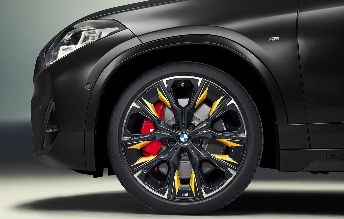 Photo wallpaper wheel, drives, BMW X2, 2022, Edition GoldPlay, part of a car