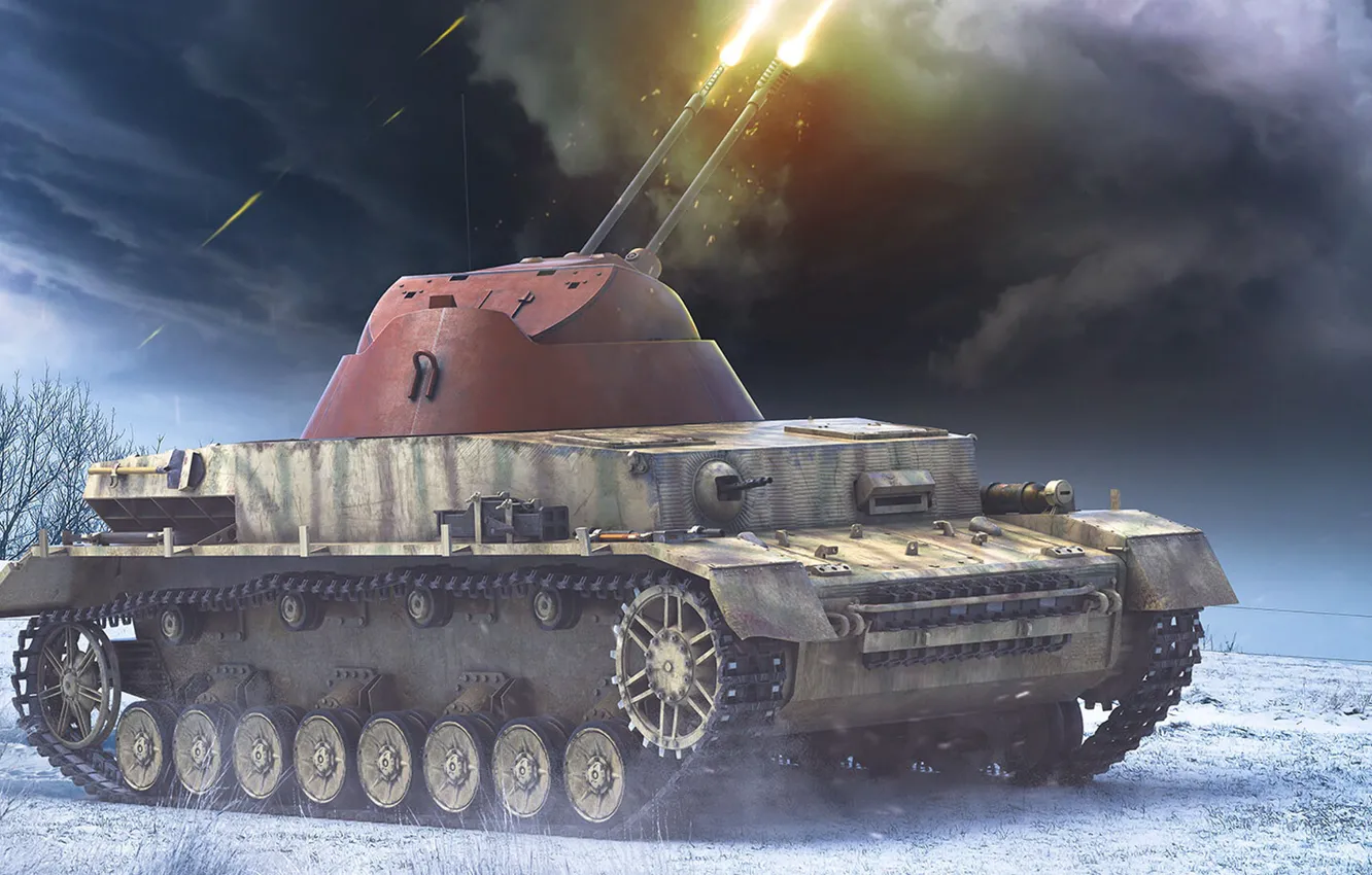 Photo wallpaper fireball, APU, Ball lightning, Flak panzerkampfwagen IV, Antonis (rOEN911) Karidis, experienced German anti-aircraft self-propelled gun, …