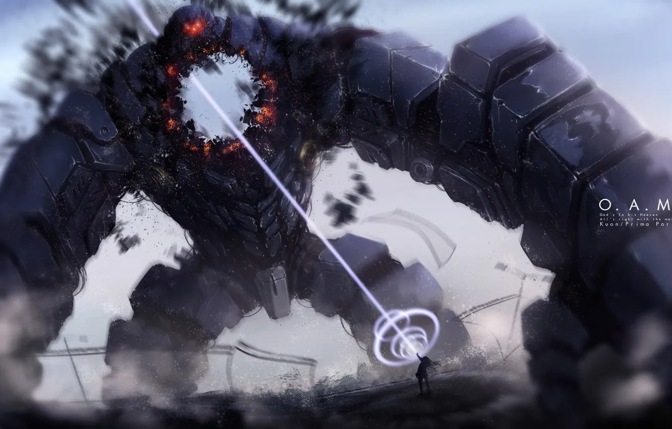 Photo wallpaper girl, rays, magic, robot, anime, art, the battle, kwonchanji