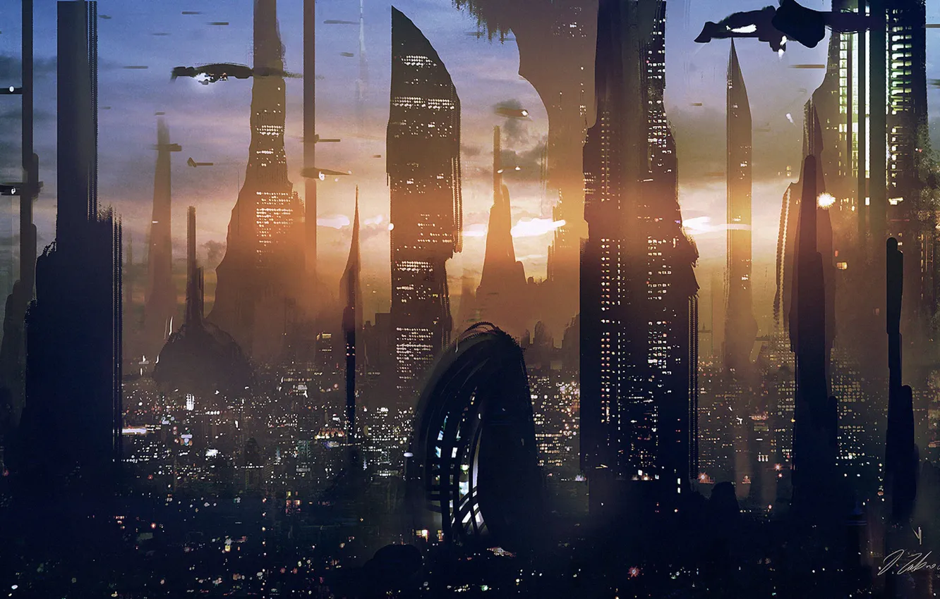 Photo wallpaper the city, future, fiction, skyscrapers, Darek Zabrocki, by Darek Zabrocki, Cityscapes sketches