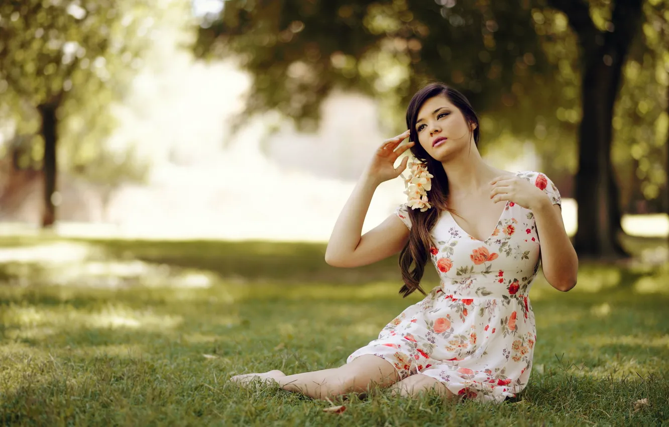 Photo wallpaper field, summer, girl